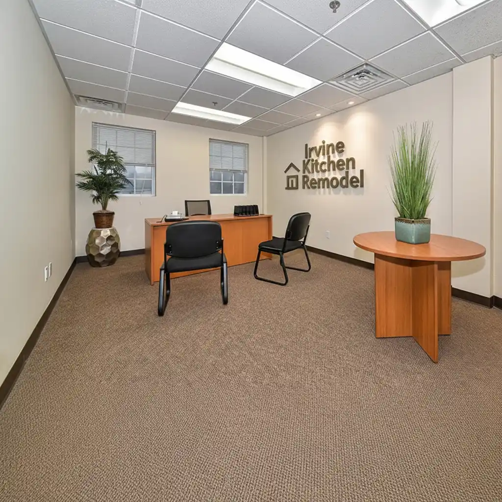 Irvine Kitchen Remodel office interior with company name and logo on wall